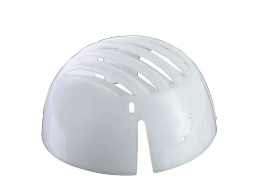 黄色安全帽正面特写,带有反光条标识,白色背景